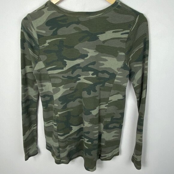 Anthropologie Camo Waffle Knit Thermal Green Sweater Top Size XS Boho Camouflage - Picture 11 of 12